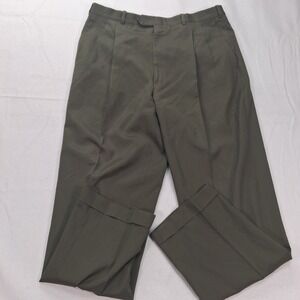 J.B. Britches Wool Dress Pants Mens 38x31 Nordstrom Olive Pleated Cuffed EUC